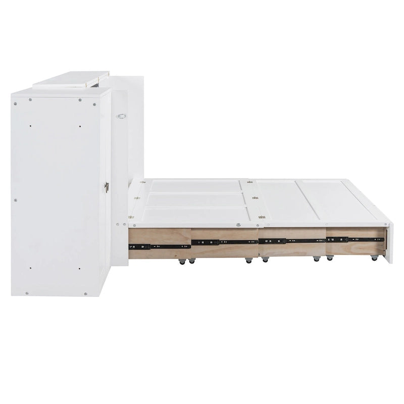 Lit escamotable Queen Size avec port USB, grand tiroir et bureau combiné pour chambre à coucher