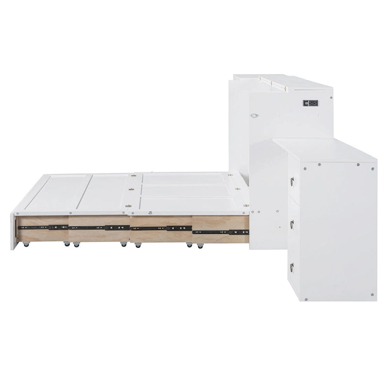 Lit escamotable Queen Size avec port USB, grand tiroir et bureau combiné pour chambre à coucher