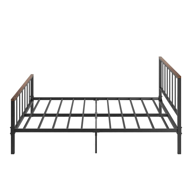 Lit plateforme Queen size en métal noir avec tête de lit