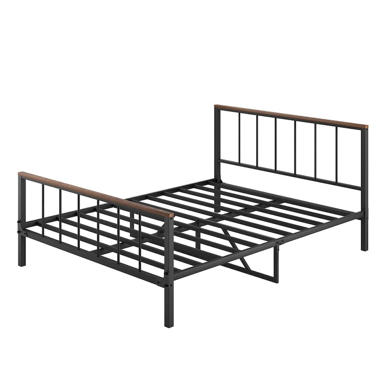 Lit plateforme Queen size en métal noir avec tête de lit