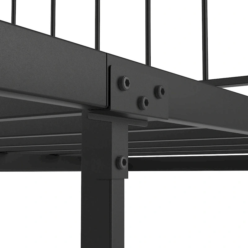 Cadre de lit plateforme Queen en métal noir avec tête et pied de lit – Aucun sommier tapissier requis, capacité de 300 kg