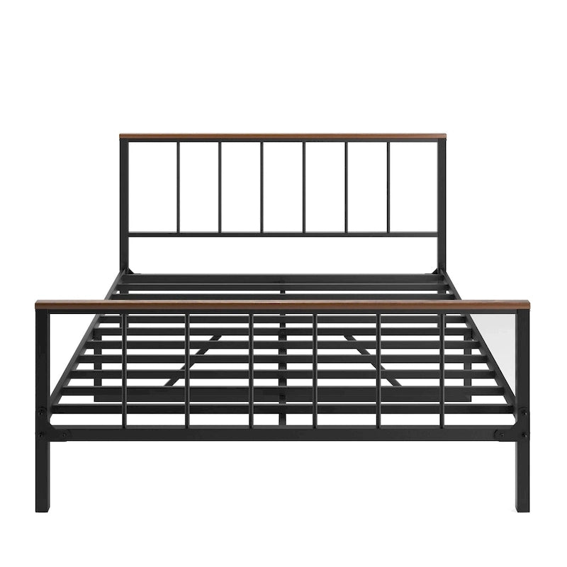 Cadre de lit plateforme Queen en métal noir avec tête et pied de lit – Aucun sommier tapissier requis, capacité de 300 kg