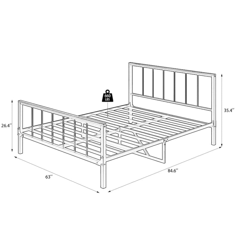 Cadre de lit plateforme Queen en métal noir avec tête et pied de lit – Aucun sommier tapissier requis, capacité de 300 kg