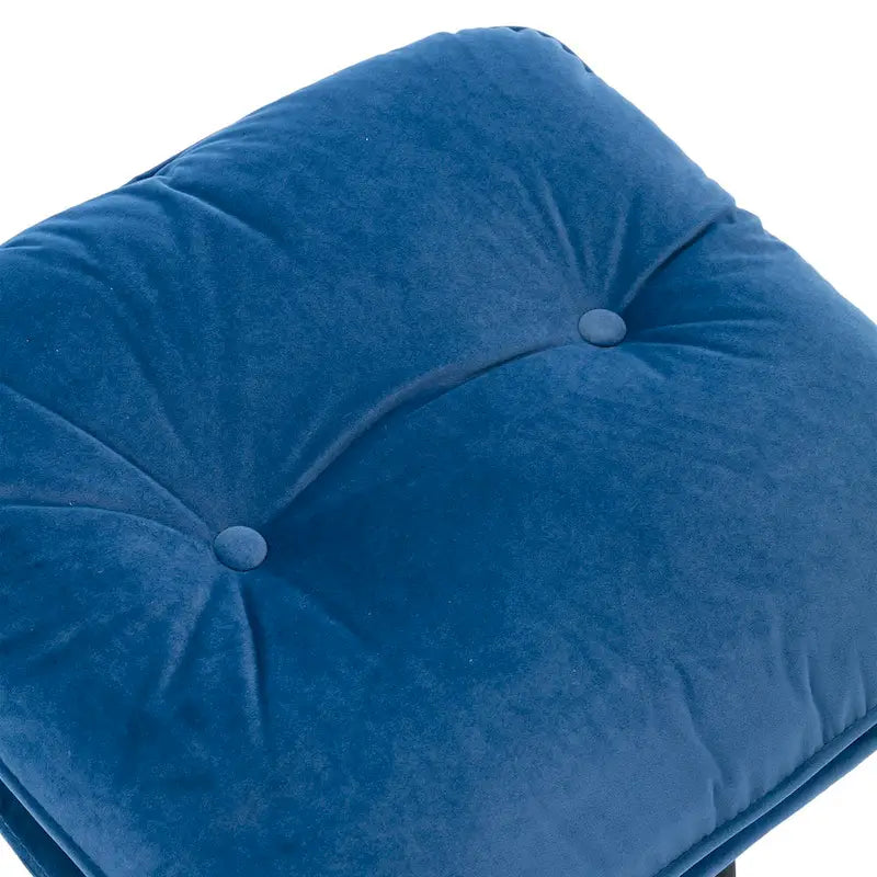 Fauteuil d'appoint capitonné pivotant bleu moderne 31,73 avec boutons, ottoman et pieds en métal noir