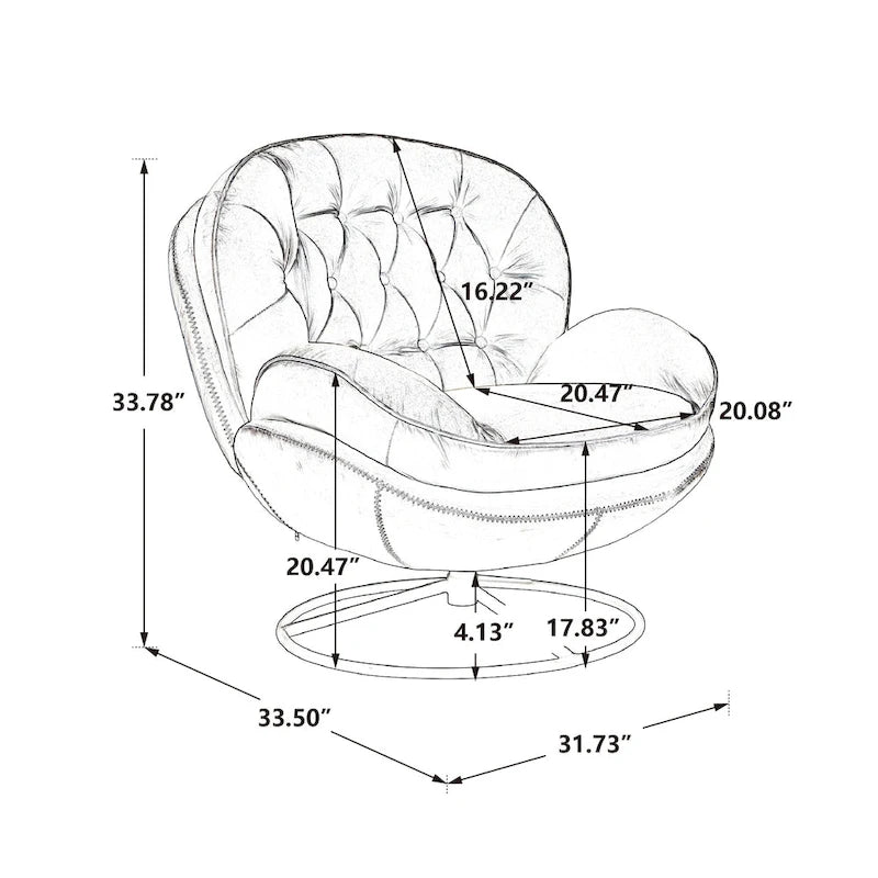 Fauteuil d'appoint capitonné pivotant bleu moderne 31,73 avec boutons, ottoman et pieds en métal noir