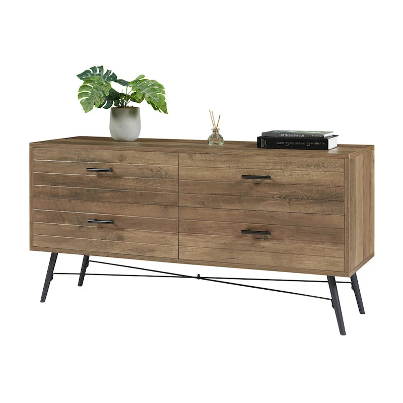 Commode horizontale à 4 tiroirs, Meuble de rangement grande capacité pour chambre à coucher, placard, salon
