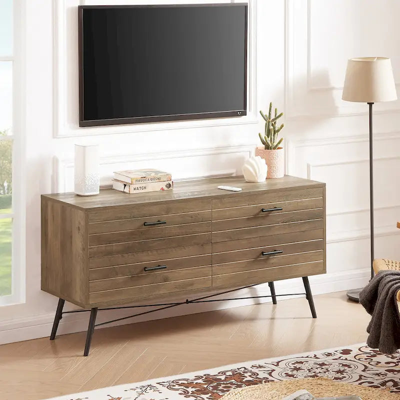Commode horizontale à 4 tiroirs, Meuble de rangement grande capacité pour chambre à coucher, placard, salon