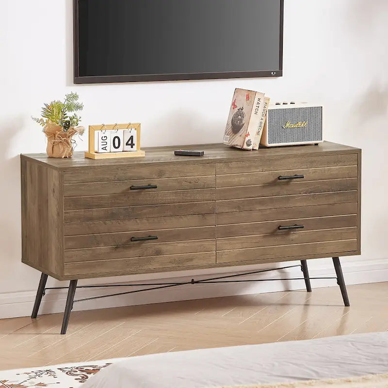 Commode horizontale à 4 tiroirs, Meuble de rangement grande capacité pour chambre à coucher, placard, salon
