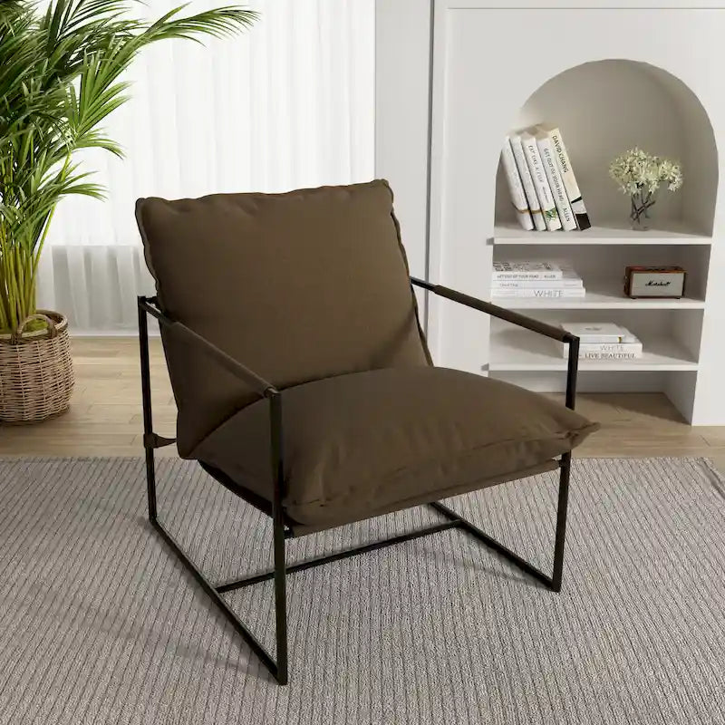 Fauteuil d'appoint à cadre métallique avec coussin et sac de rangement