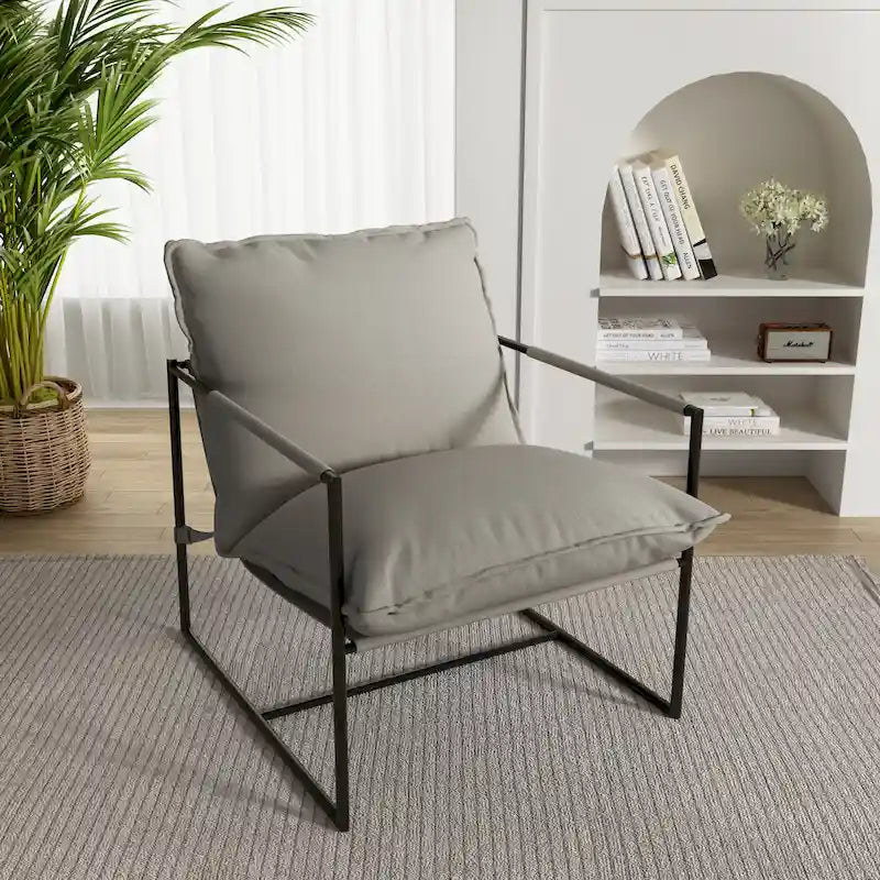 Fauteuil d'appoint à cadre métallique avec coussin et sac de rangement