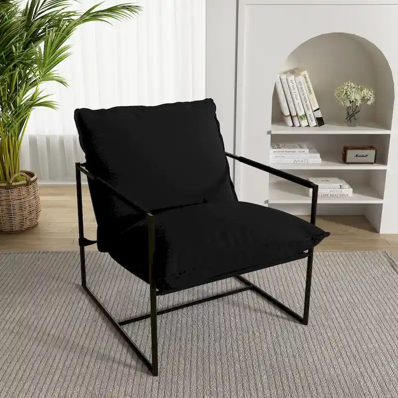 Fauteuil d'appoint à cadre métallique avec coussin et sac de rangement