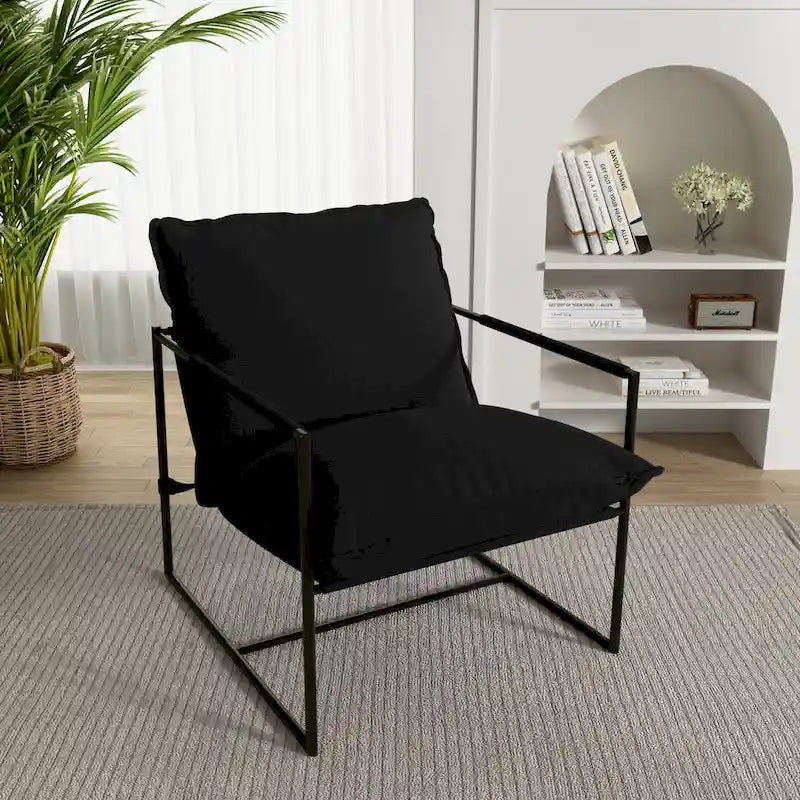 Fauteuil d'appoint à cadre métallique avec coussin et sac de rangement