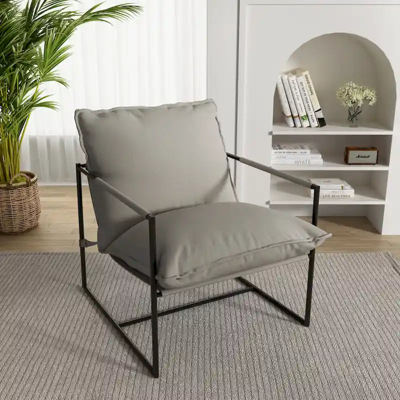 Fauteuil d'appoint à cadre métallique avec coussin et sac de rangement