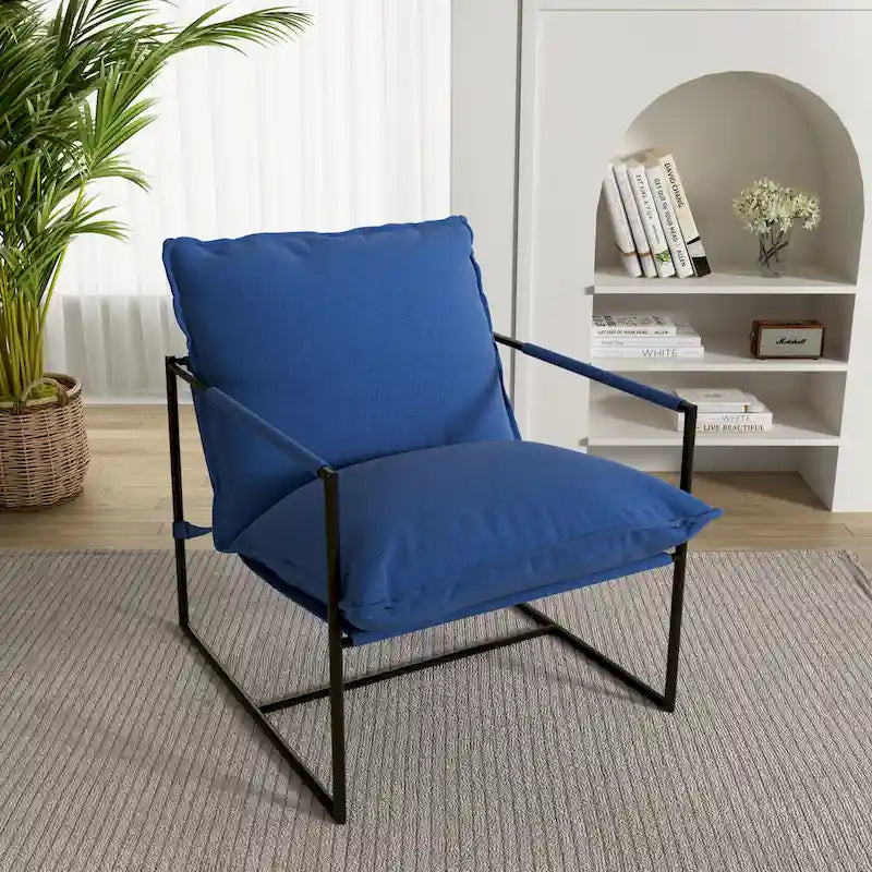 Fauteuil d'appoint à cadre métallique avec coussin et sac de rangement