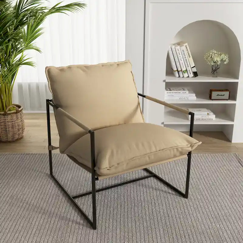 Fauteuil d'appoint à cadre métallique avec coussin et sac de rangement
