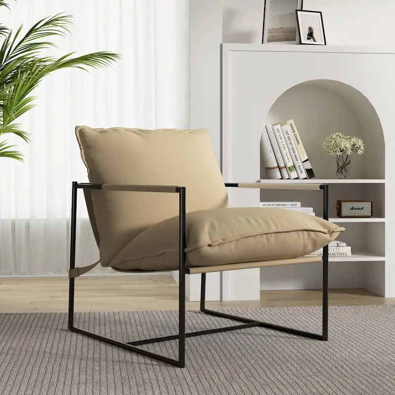 Fauteuil d'appoint à cadre métallique avec coussin et sac de rangement