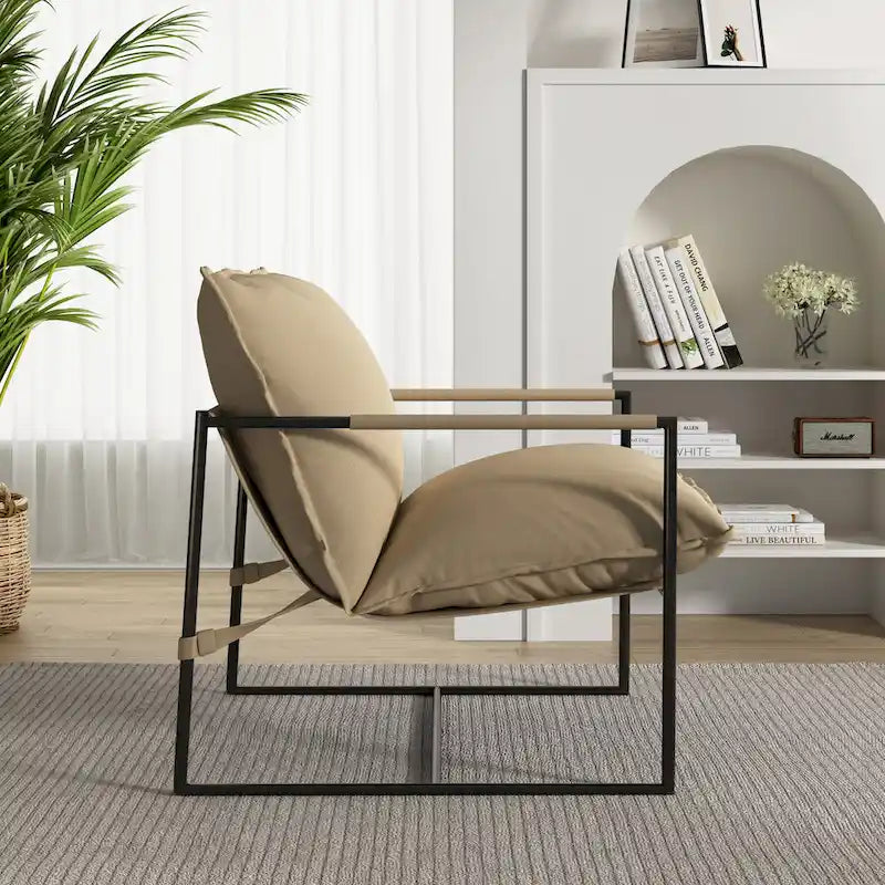 Fauteuil d'appoint à cadre métallique avec coussin et sac de rangement