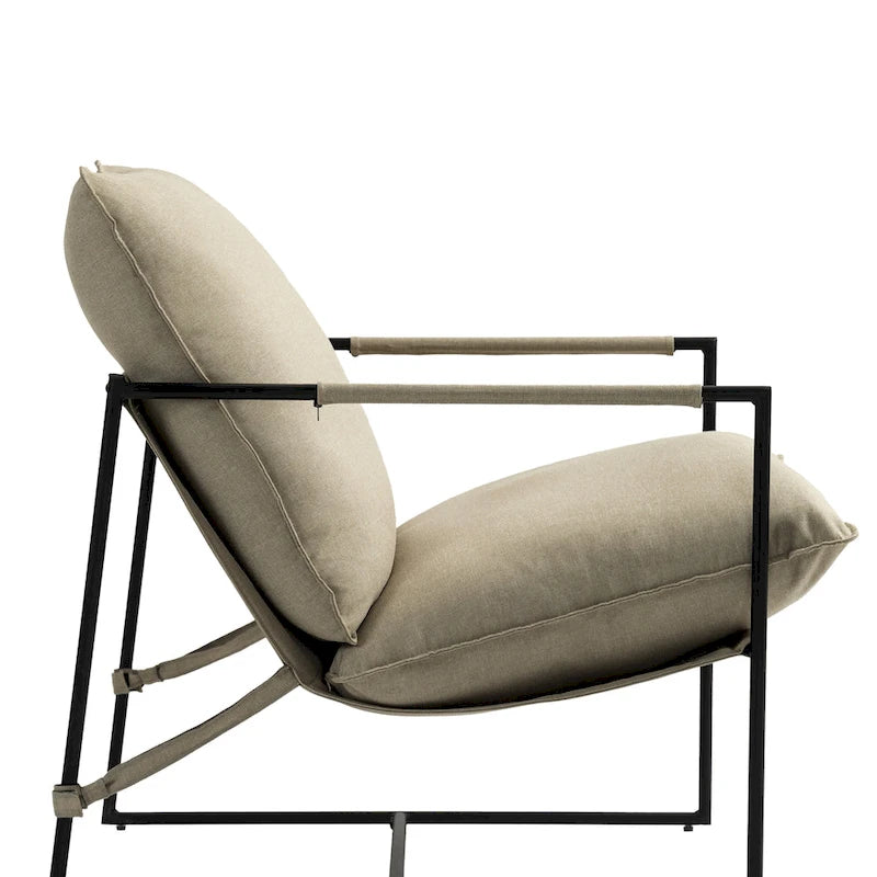 Fauteuil d'appoint à cadre métallique avec coussin et sac de rangement