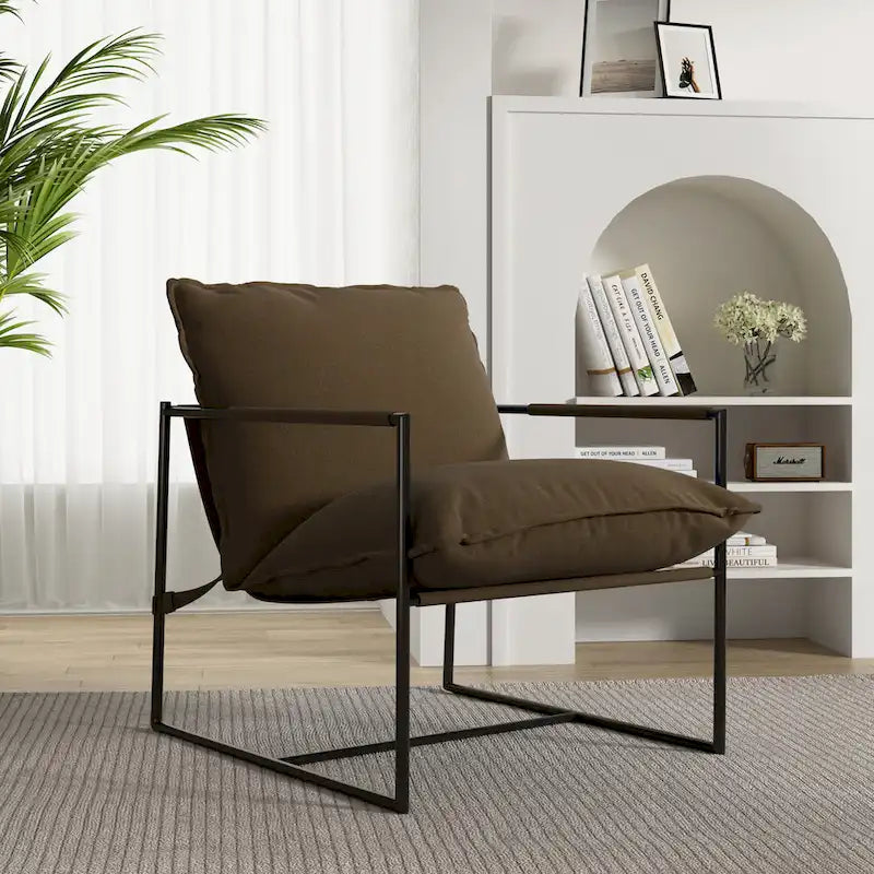 Fauteuil d'appoint à cadre métallique avec coussin et sac de rangement