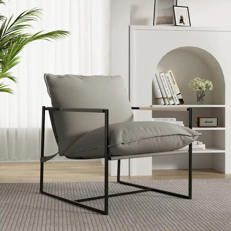 Fauteuil d'appoint à cadre métallique avec coussin et sac de rangement