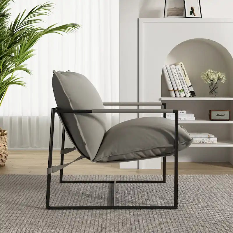 Fauteuil d'appoint à cadre métallique avec coussin et sac de rangement