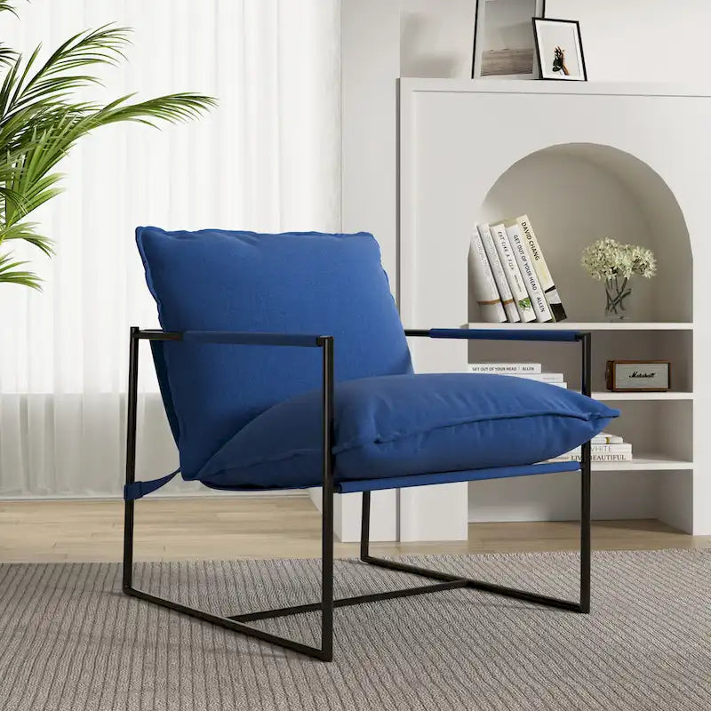 Fauteuil d'appoint à cadre métallique avec coussin et sac de rangement