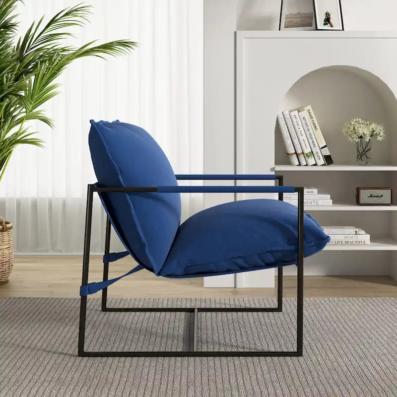 Fauteuil d'appoint à cadre métallique avec coussin et sac de rangement