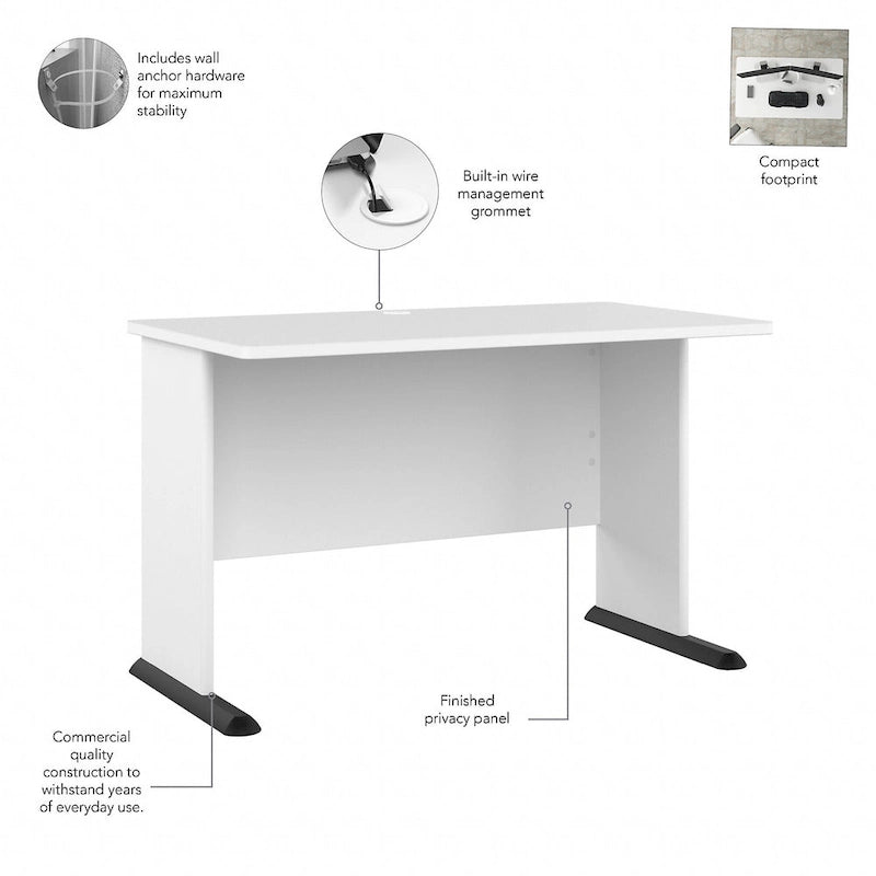 Bureau d'ordinateur de 122 cm de large avec étagères ouvertes pour bureau à domicile