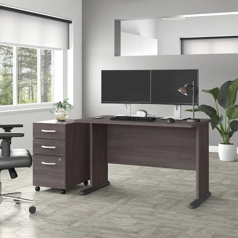Bureau d'ordinateur de 122 cm de large avec étagères ouvertes pour bureau à domicile
