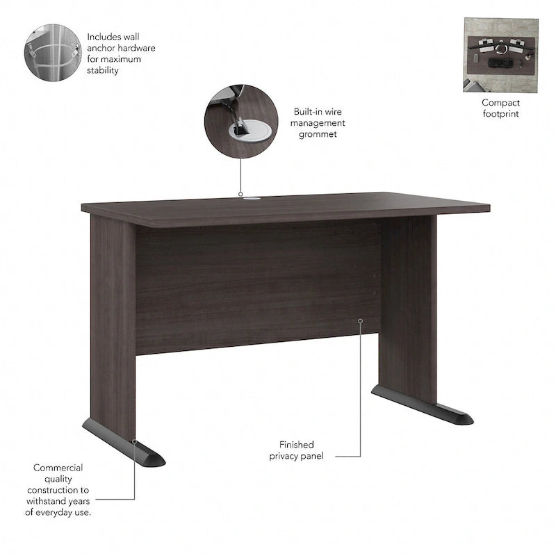 Bureau d'ordinateur de 122 cm de large avec étagères ouvertes pour bureau à domicile
