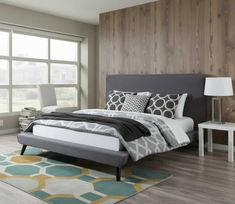 Nixon Mid-century Modern Grey Linen Bed