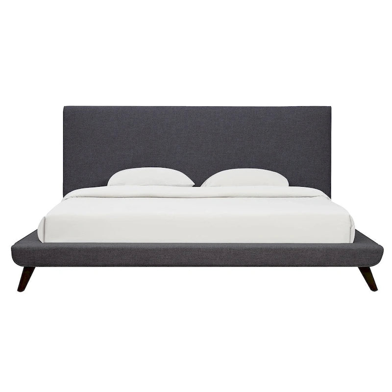 Lit Nixon en lin gris, style moderne du milieu du siècle