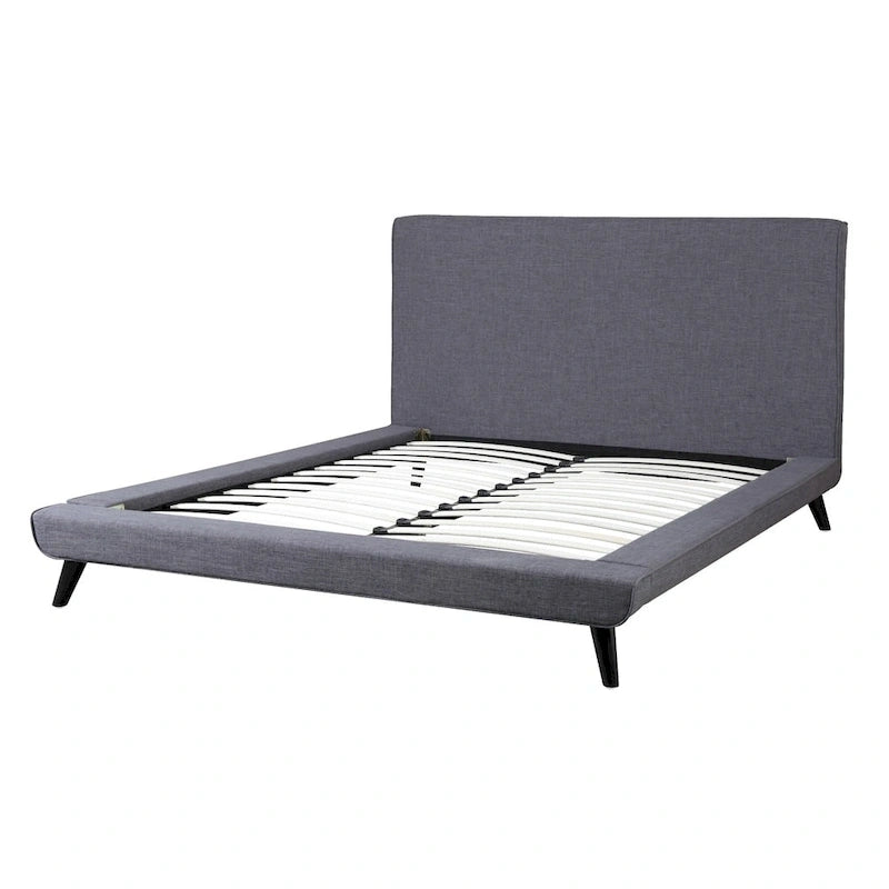 Lit Nixon en lin gris, style moderne du milieu du siècle
