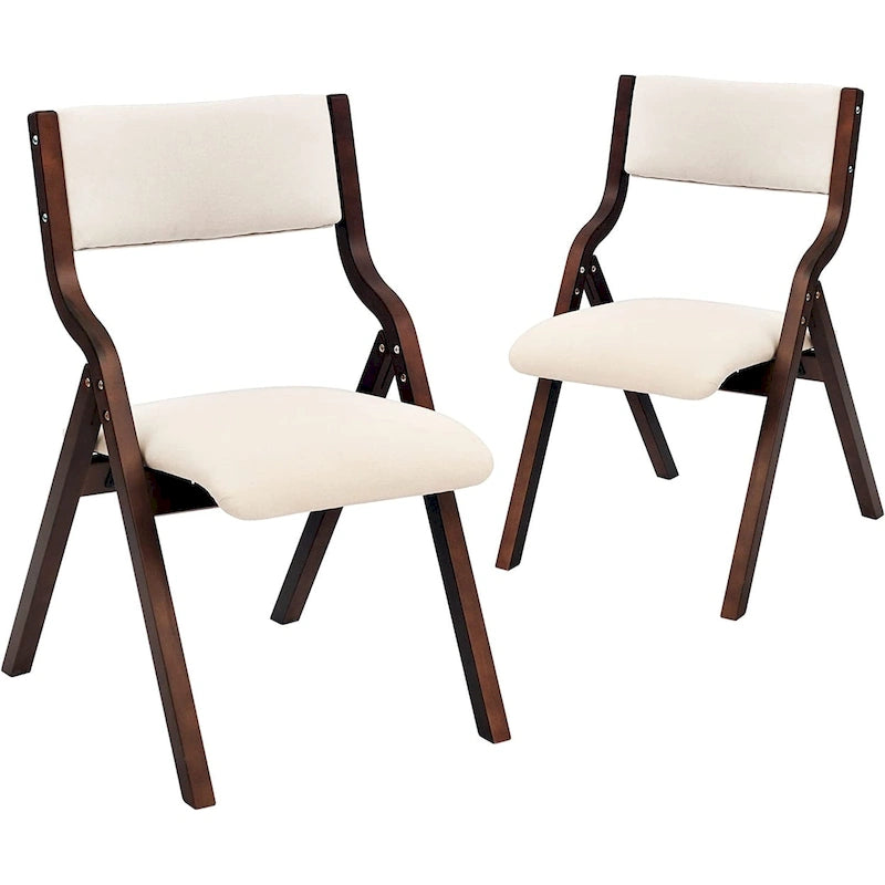 Chaises de salle à manger pliantes avec sièges rembourrés, lot de 2, beiges