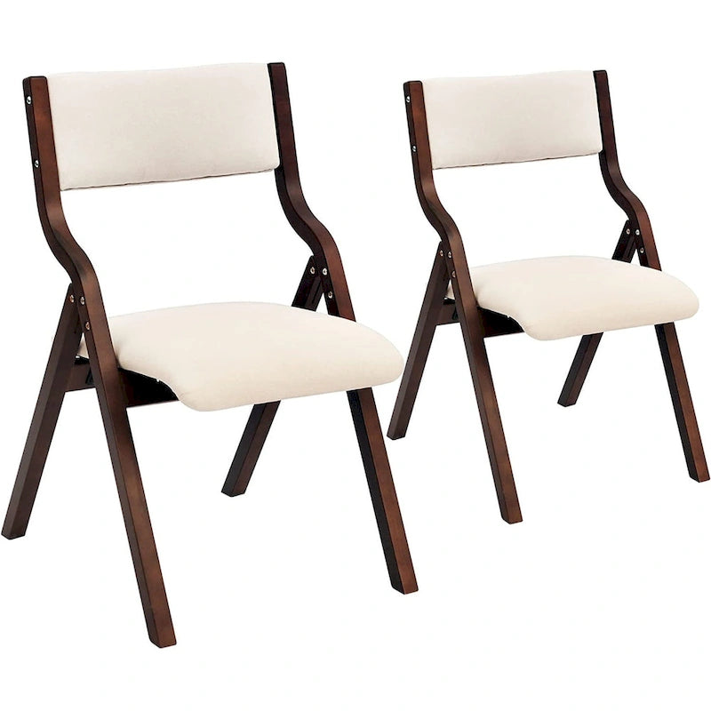 Chaises de salle à manger pliantes avec sièges rembourrés, lot de 2, beiges