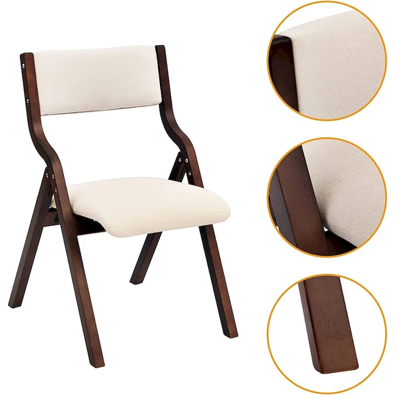 Chaises de salle à manger pliantes avec sièges rembourrés, lot de 2, beiges