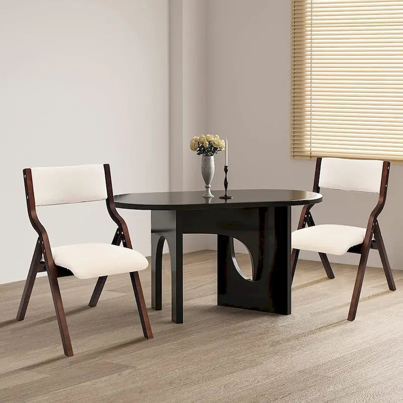 Chaises de salle à manger pliantes avec sièges rembourrés, lot de 2, beiges