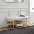 Frisly Shearling Fabric Bench w/ Shelf