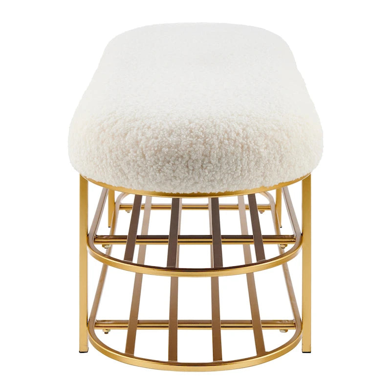 Banc en tissu imitation peau de mouton avec étagère
