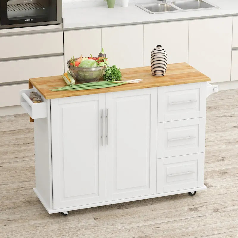 Chariot de cuisine avec placard à 2 portes et trois tiroirs