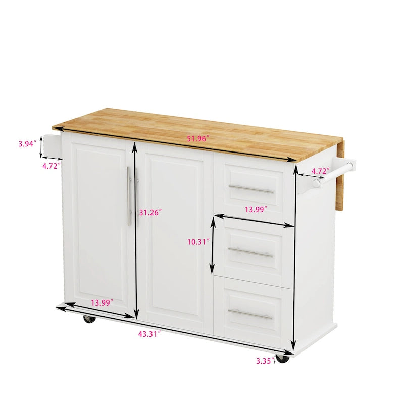 Chariot de cuisine avec placard à 2 portes et trois tiroirs