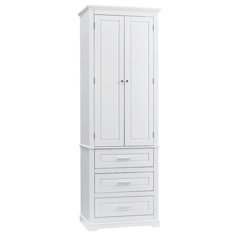 Tall Storage Cabinet with Three Drawers for Bathroom White