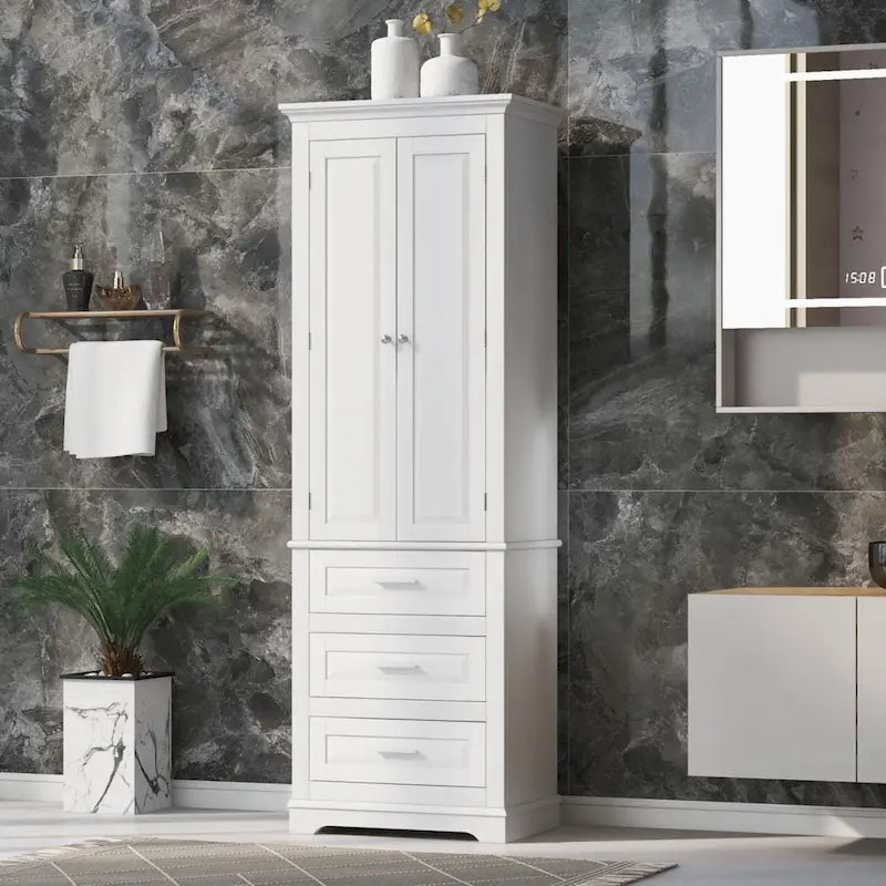 Meuble de rangement haut de salle de bain avec trois tiroirs blanc