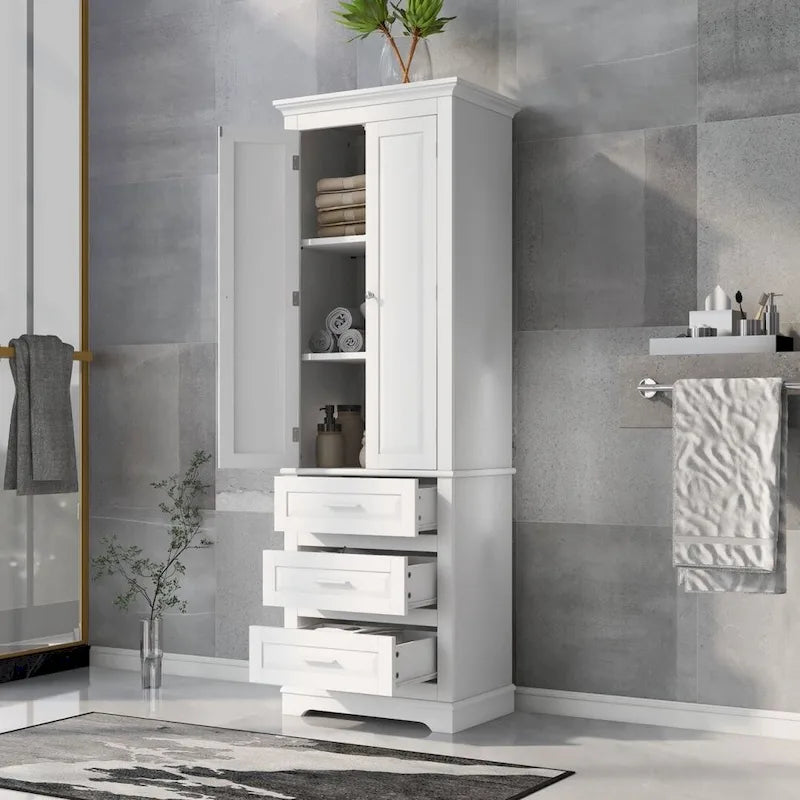 Meuble de rangement haut de salle de bain avec trois tiroirs blanc