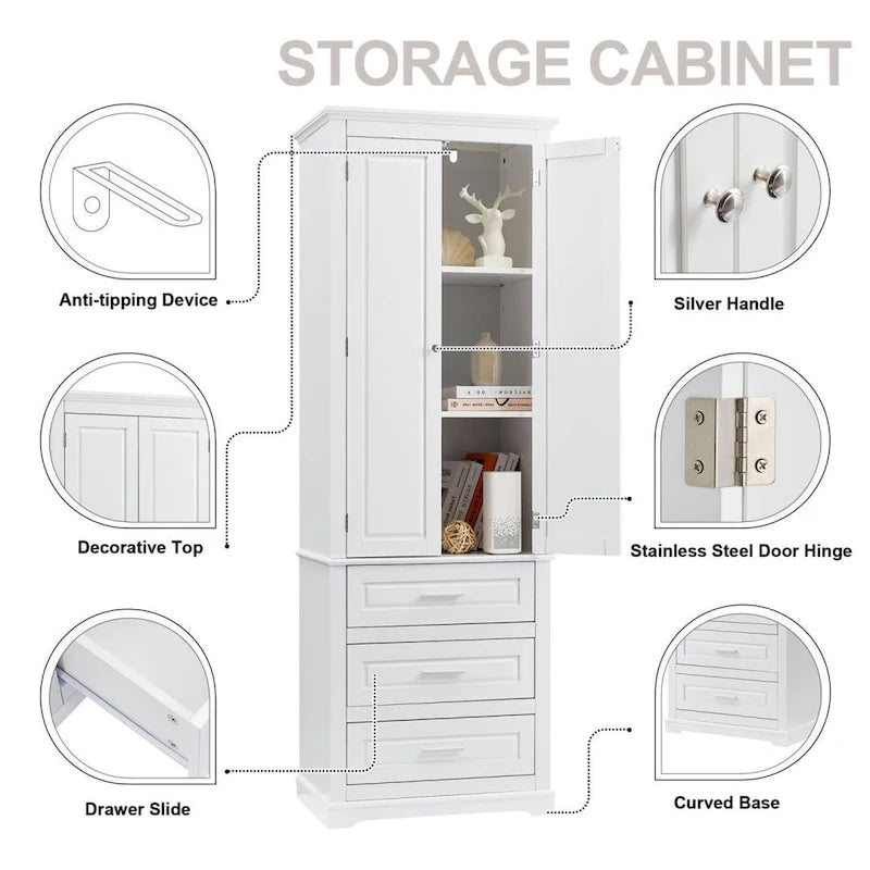 Meuble de rangement haut de salle de bain avec trois tiroirs blanc