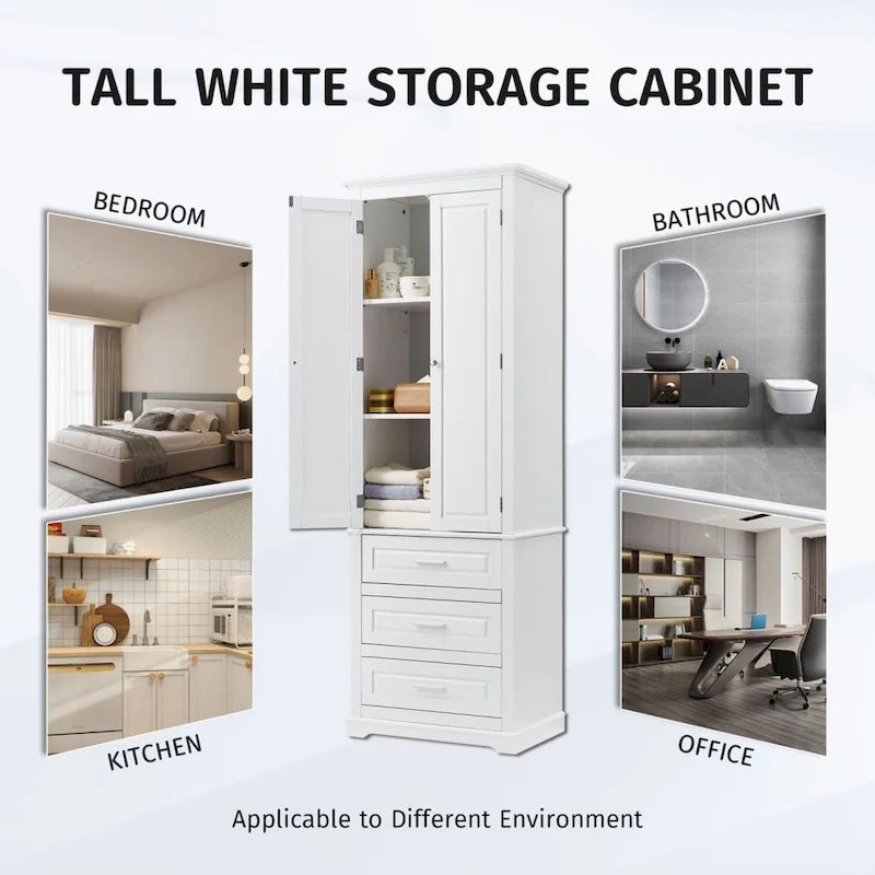 Meuble de rangement haut de salle de bain avec trois tiroirs blanc