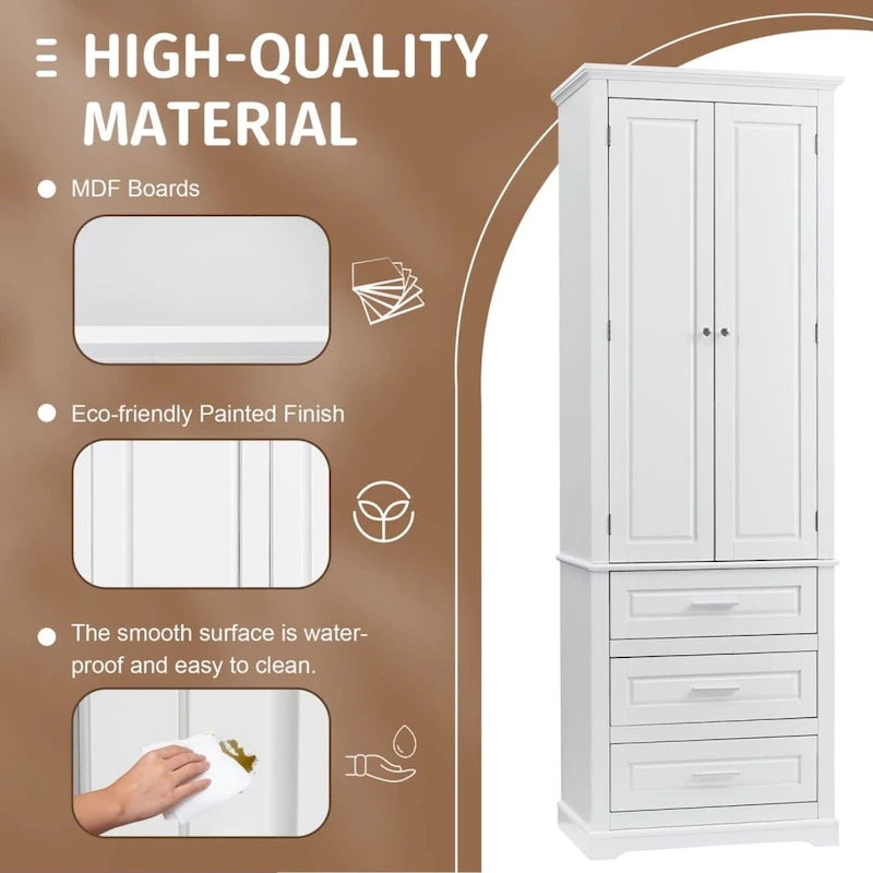 Meuble de rangement haut de salle de bain avec trois tiroirs blanc