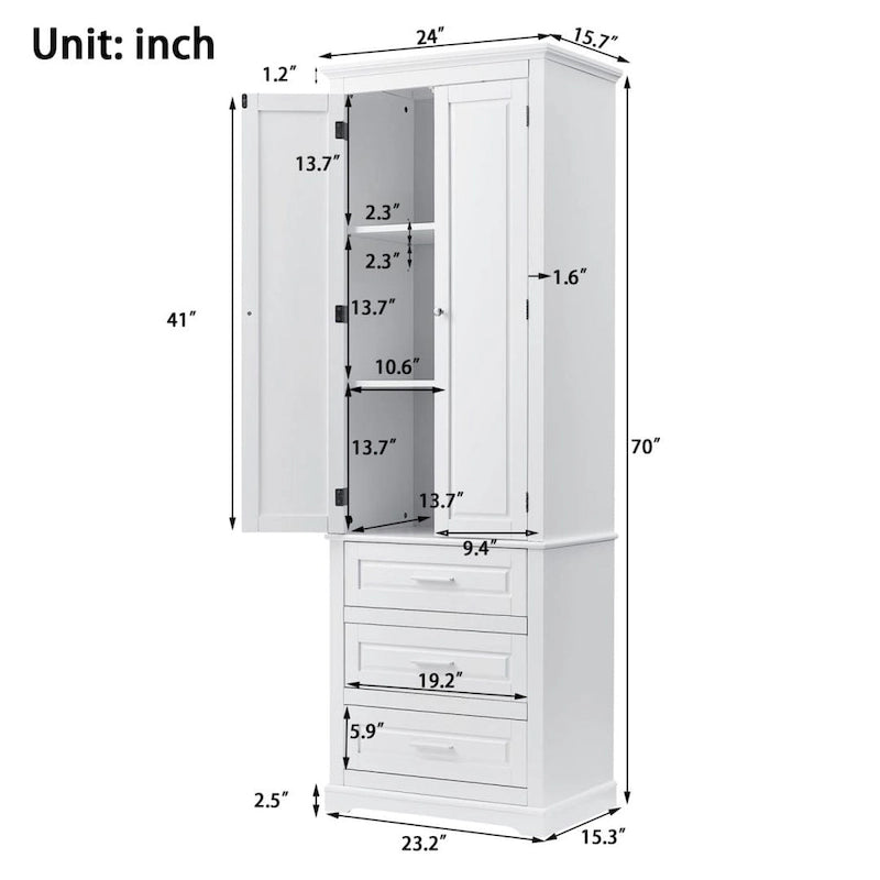 Meuble de rangement haut de salle de bain avec trois tiroirs blanc