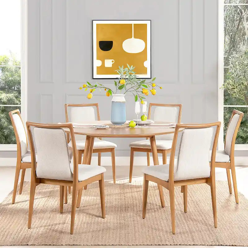 Scandi Upholstered Natural Light Brown Wood Dining Chair (Set of 2)