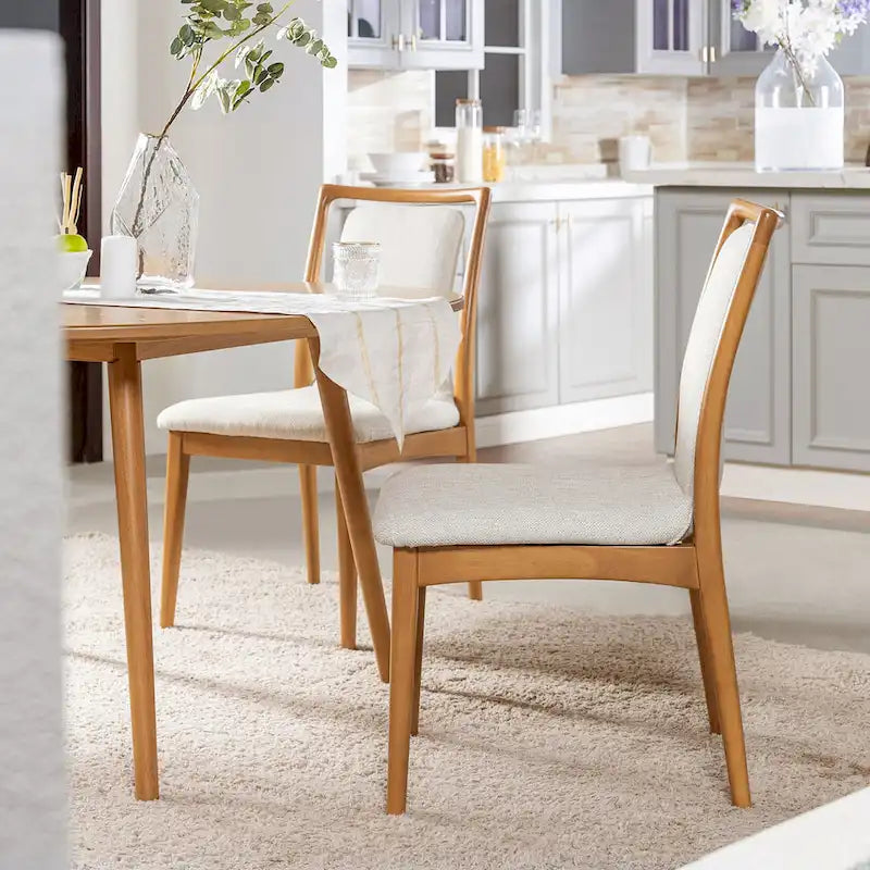 Chaise de salle à manger scandinave rembourrée en bois clair naturel (lot de 2)